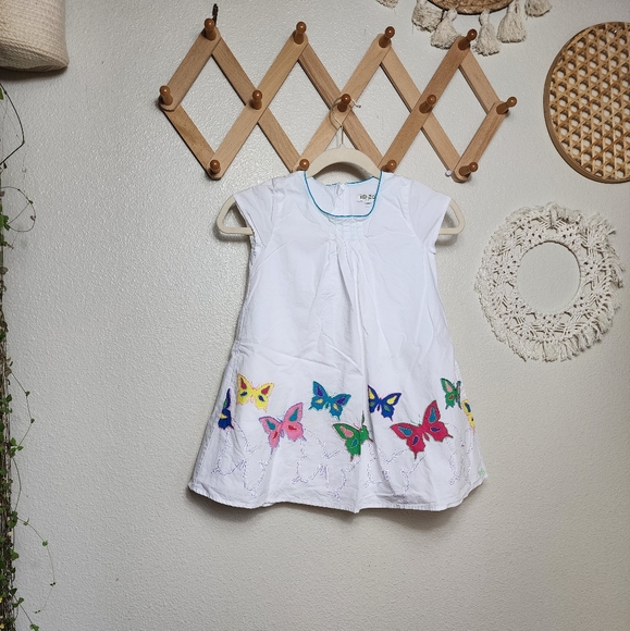 Kenzo Colorful Stitched Butterfly Girls Dress In White Size 6A - Picture 1 of 8